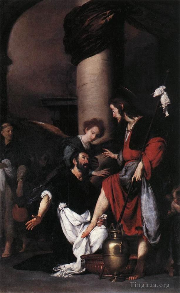 Bernardo Strozzi Ölgemälde - Der heilige Augustinus wäscht Christus die Füße