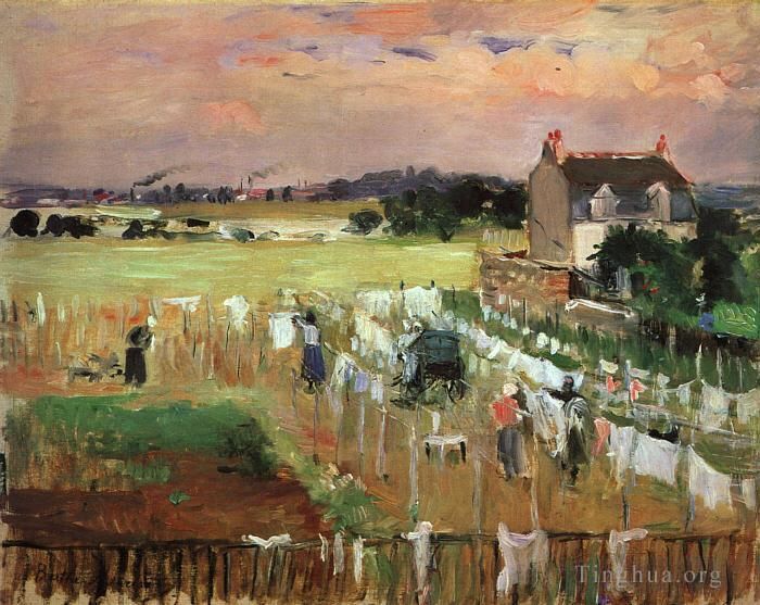 Berthe Morisot Ölgemälde - Die Wäsche zum Trocknen aufhängen