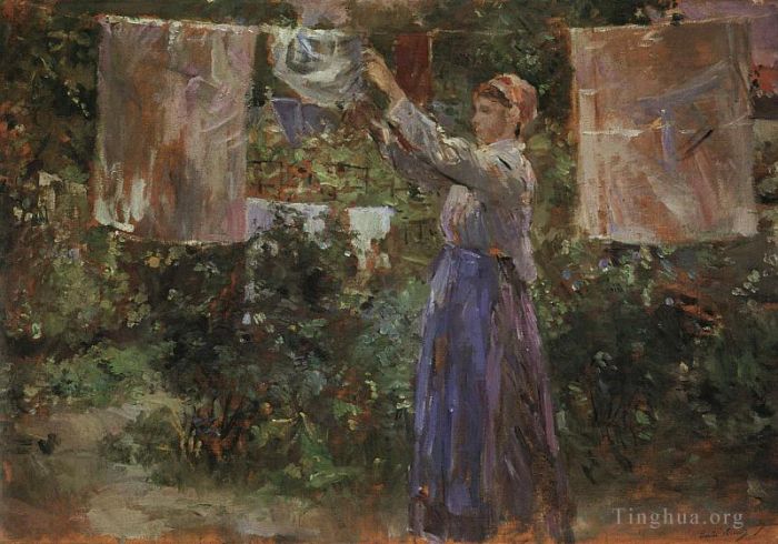 Berthe Morisot Ölgemälde - Bauer hängt die Wäsche auf
