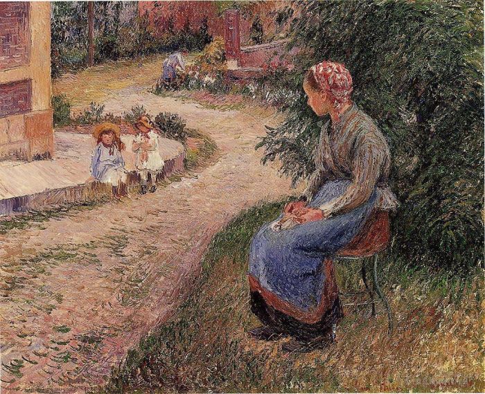 Camille Pissarro Ölgemälde - Ein Diener sitzt im Garten von Eragny 1884