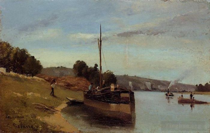 Camille Pissarro Ölgemälde - Lastkähne in Le Roche Guyon 1865