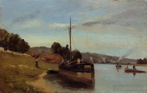 Camille Pissarro Werk - Lastkähne in Le Roche Guyon 1865