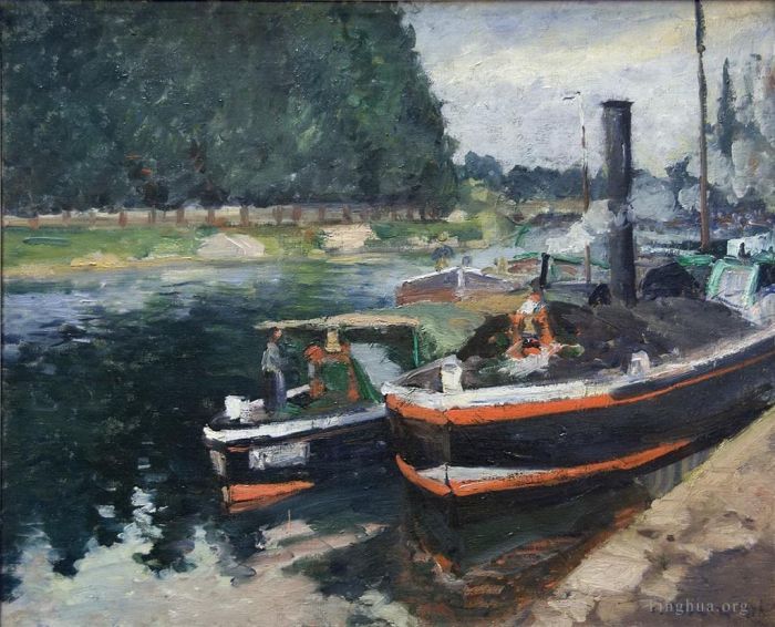 Camille Pissarro Ölgemälde - Lastkähne auf Pontoise 1872