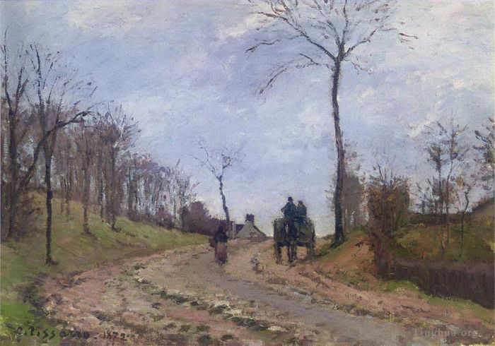 Camille Pissarro Ölgemälde - Kutsche auf einer Landstraße im Winter am Stadtrand von Louveciennes 1872