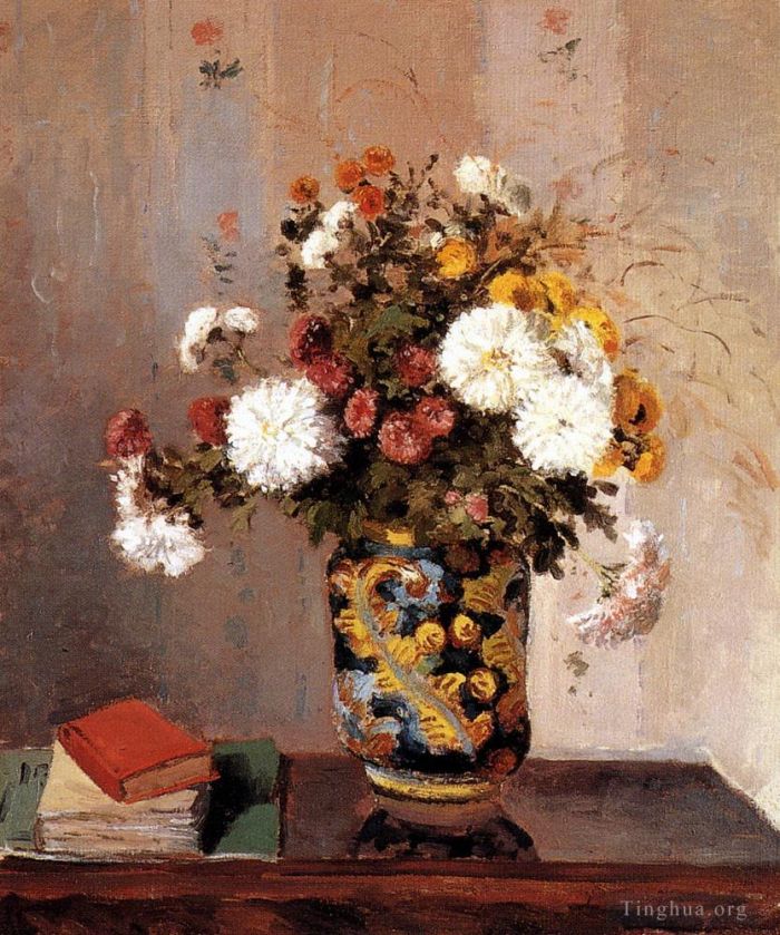 Camille Pissarro Ölgemälde - Chrysanthemen in einer chinesischen Vase 1873