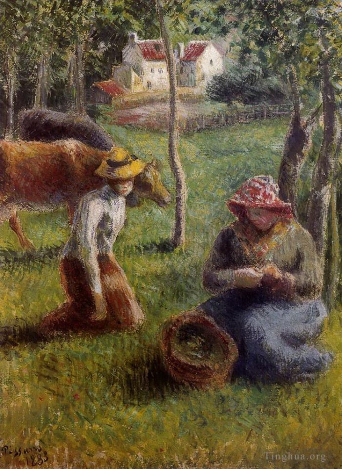 Camille Pissarro Ölgemälde - Kuhhirte 1883