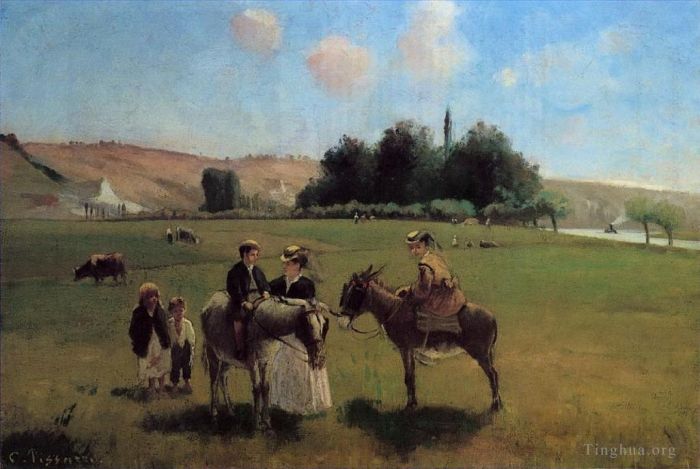 Camille Pissarro Ölgemälde - Eselreiten in La Roche Guyon