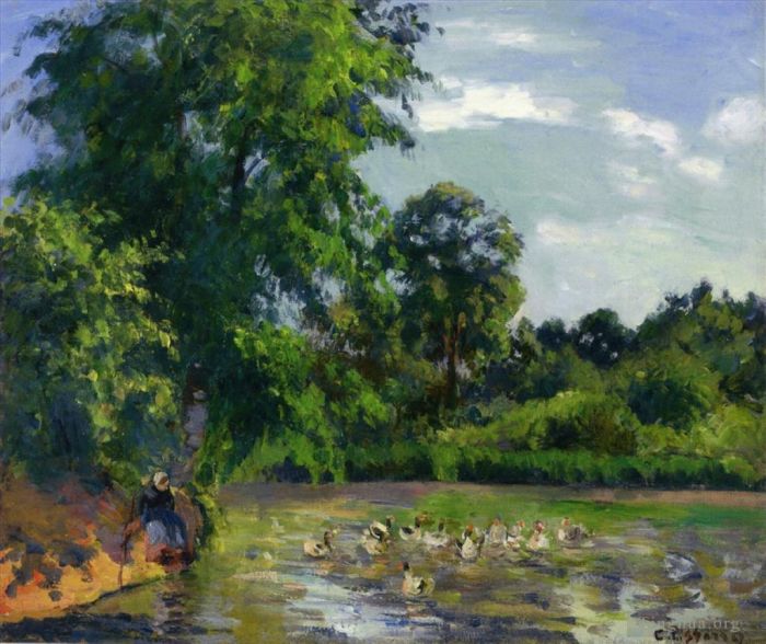 Camille Pissarro Ölgemälde - Enten auf dem Teich in Montfoucault