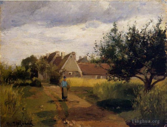 Camille Pissarro Ölgemälde - Ein Dorf betreten