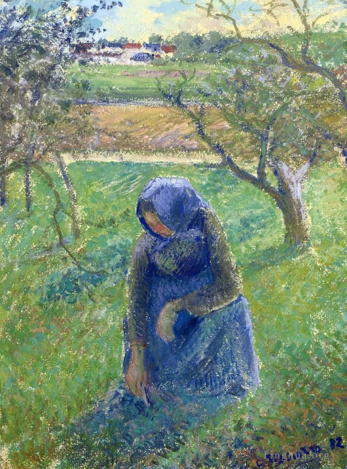 Camille Pissarro Ölgemälde - Kräuter sammeln 1882