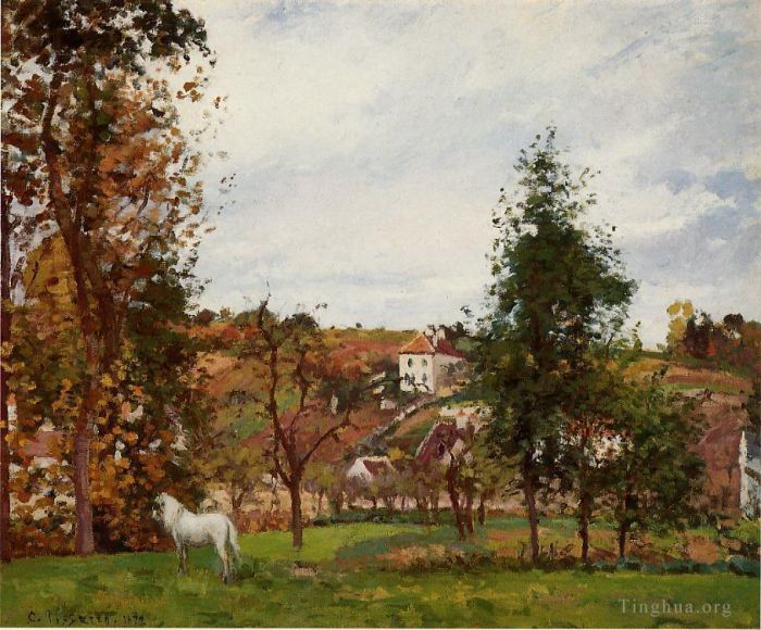 Camille Pissarro Ölgemälde - Landschaft mit einem weißen Pferd auf einem Feld l ermitage 1872