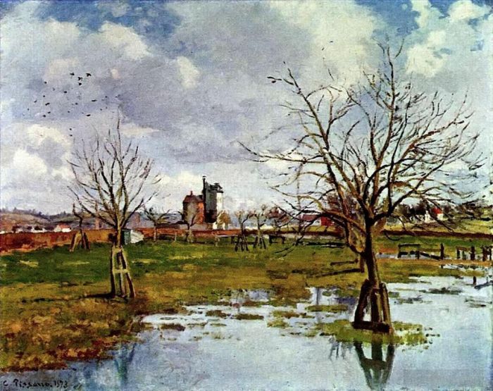 Camille Pissarro Ölgemälde - Landschaft mit überfluteten Feldern 1873
