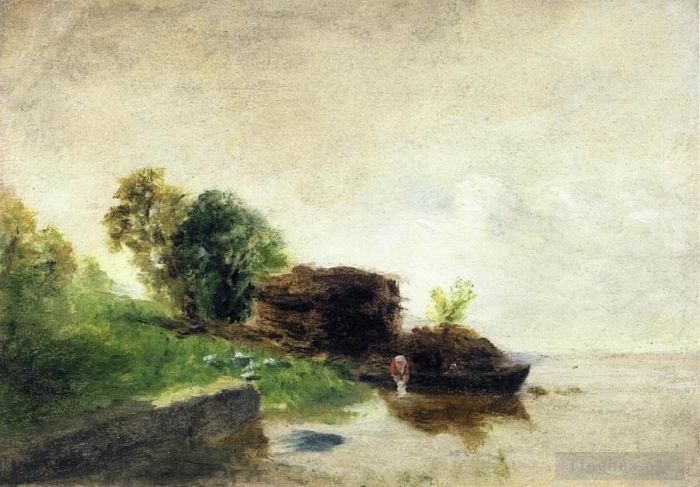 Camille Pissarro Ölgemälde - Wäscherin am Ufer des Flusses