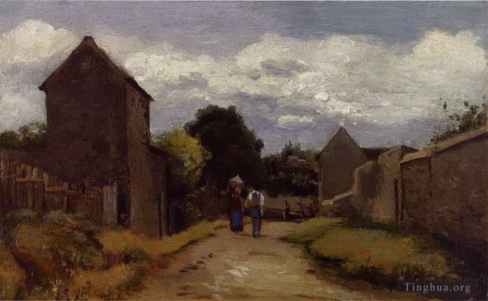 Camille Pissarro Ölgemälde - Bäuerinnen und Bäuerinnen auf einem Weg durch die Landschaft