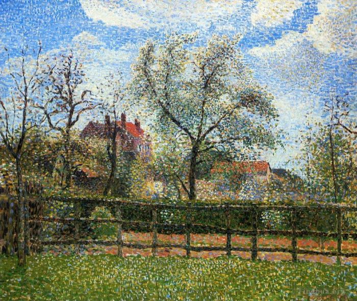 Camille Pissarro Ölgemälde - Birnbäume und Blumen am Eragny-Morgen 1886