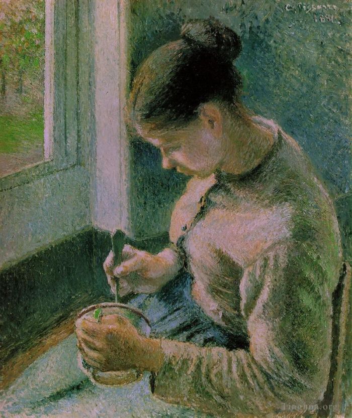 Camille Pissarro Ölgemälde - Bauernmädchen trinkt ihren Kaffee 1881