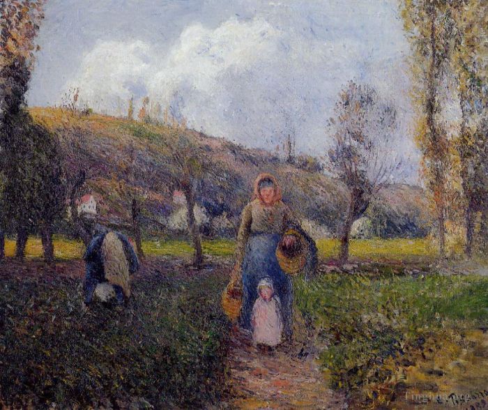 Camille Pissarro Ölgemälde - Bäuerin und Kind ernten die Felder Pontoise 1882