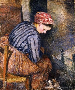 Camille Pissarro Werk - Bäuerin wärmt sich 1883
