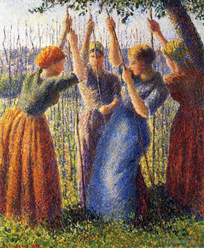 Camille Pissarro Ölgemälde - Bäuerinnen pflanzen Pfähle 1891