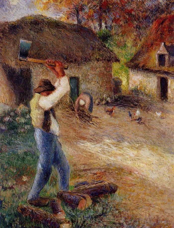 Camille Pissarro Ölgemälde - Pere Melone schneidet Holz um 1880