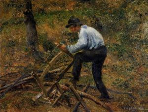 Camille Pissarro Werk - Pere Melone sägt Holz Pontoise 1879