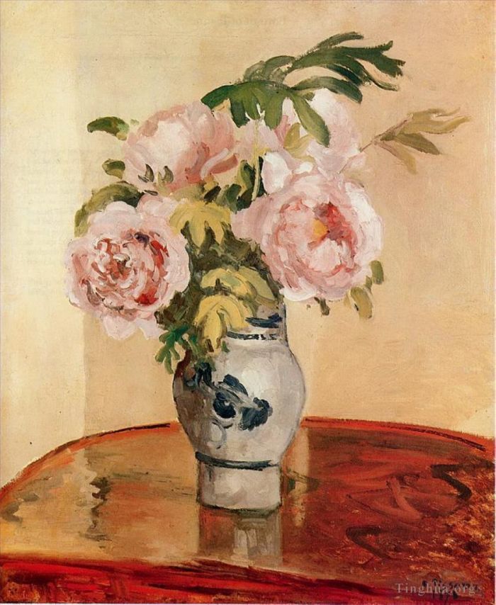 Camille Pissarro Ölgemälde - Rosa Pfingstrosen 1873