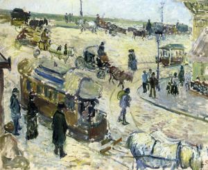 Camille Pissarro Werk - Place de la République Rouen mit Straßenbahn 1883