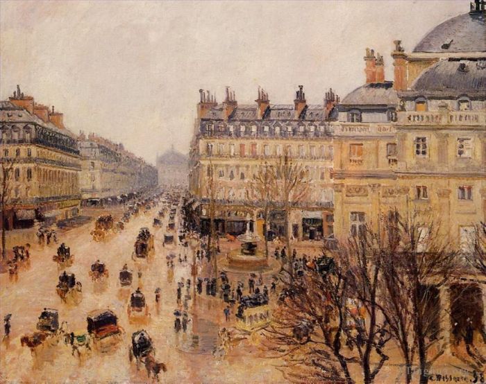 Camille Pissarro Ölgemälde - Place du Theatre Francais Regeneffekt