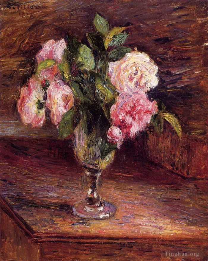 Camille Pissarro Ölgemälde - Rosen im Glas 1877