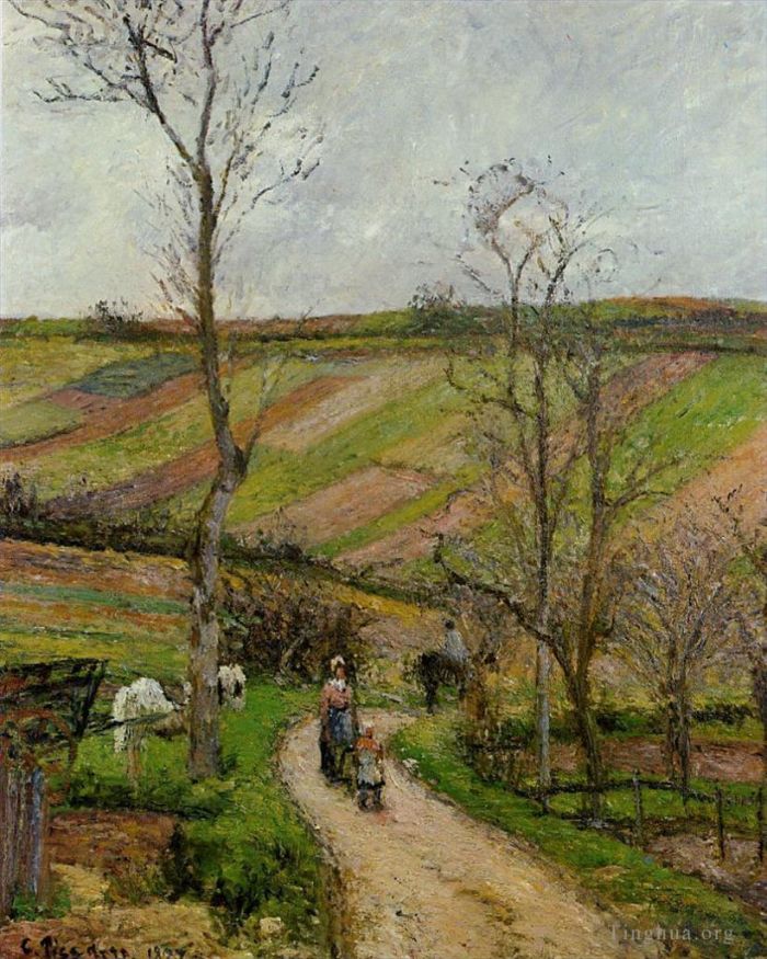 Camille Pissarro Ölgemälde - Route du Fond in Hermitage Pontoise 1877