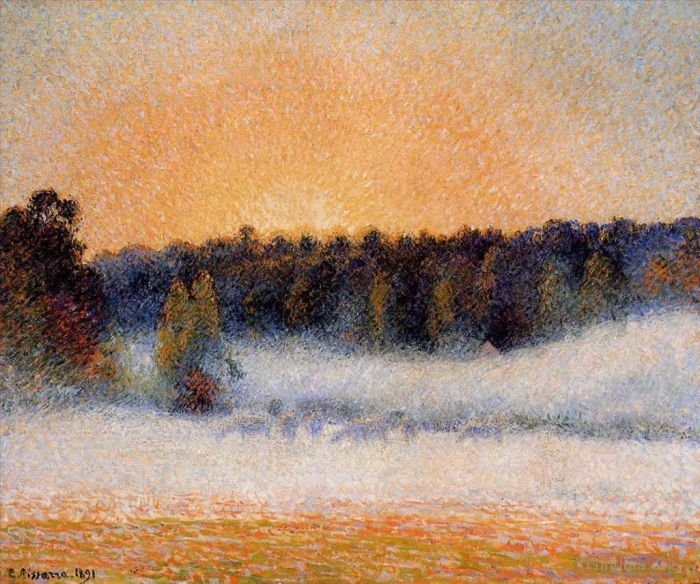 Camille Pissarro Ölgemälde - Untergehende Sonne und Nebel im Jahr 1891