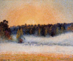 Camille Pissarro Werk - Untergehende Sonne und Nebel im Jahr 1891