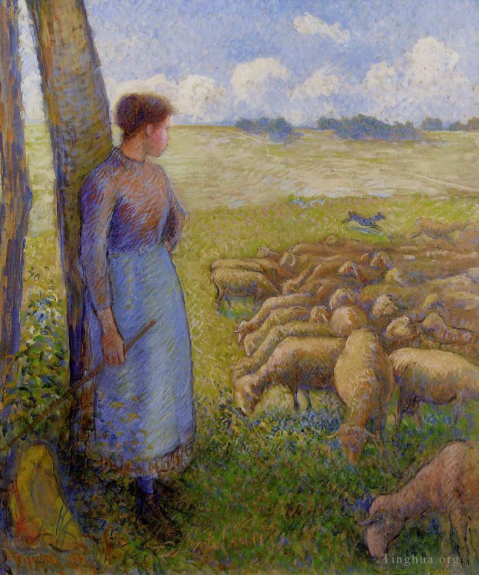 Camille Pissarro Ölgemälde - Schäferin und Schafe 1887