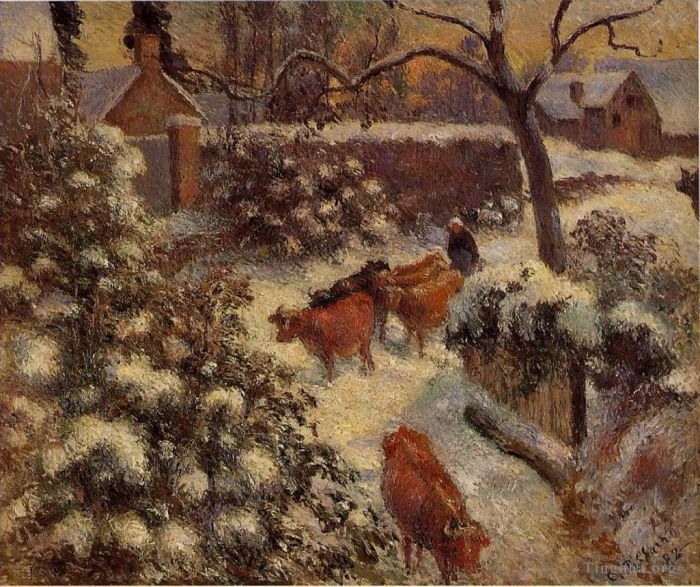 Camille Pissarro Ölgemälde - Schneeeffekt in Montfoucault 1882