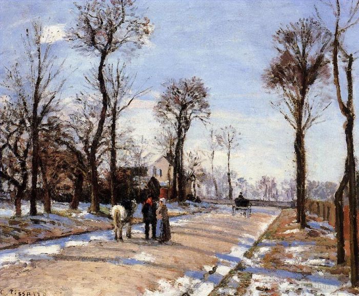 Camille Pissarro Ölgemälde - Straßenwintersonnenlicht und Schnee