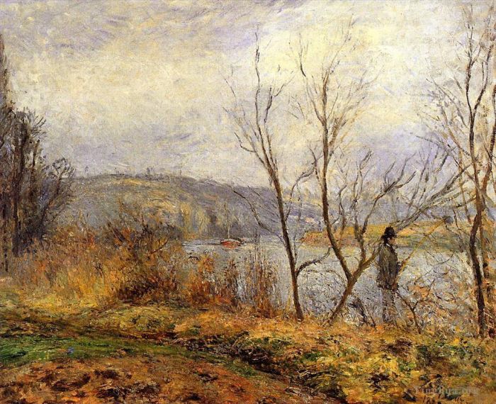Camille Pissarro Ölgemälde - Die Ufer der Oise Pontoise, auch bekannt als Man Fishing 1878