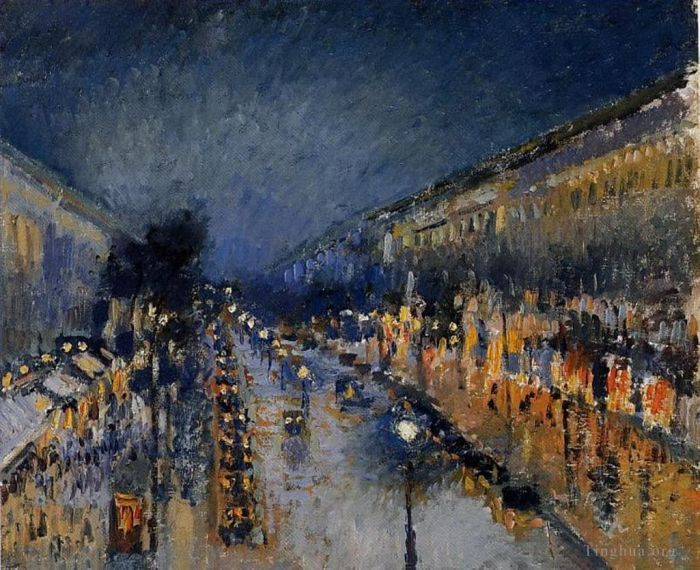 Camille Pissarro Ölgemälde - Der Boulevard Montmartre bei Nacht 1897