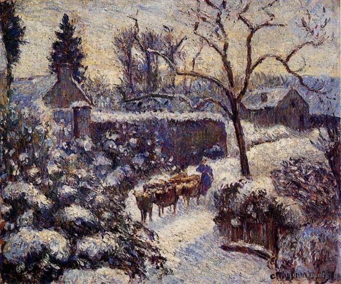 Camille Pissarro Ölgemälde - Die Wirkung von Schnee in Montfoucault 1891