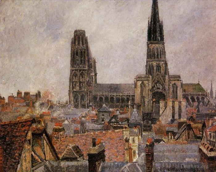 Camille Pissarro Ölgemälde - Die Dächer des alten Rouen, graues Wetter 1896