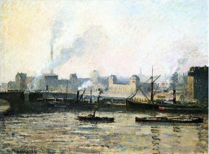 Camille Pissarro Ölgemälde - Die Saint-Sever-Brücke bei Rouen-Nebel 1896