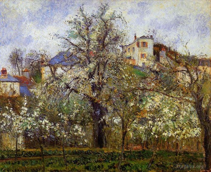 Camille Pissarro Ölgemälde - Der Gemüsegarten mit blühenden Bäumen im Frühling Pontoise 1877