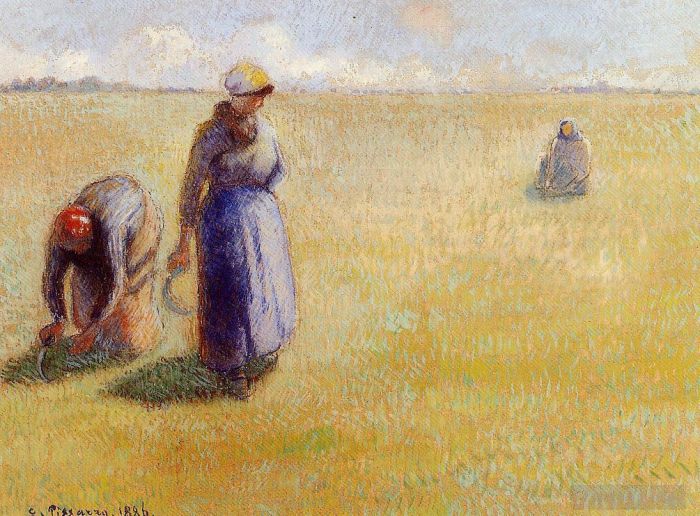 Camille Pissarro Ölgemälde - Drei Frauen schneiden Gras 1886