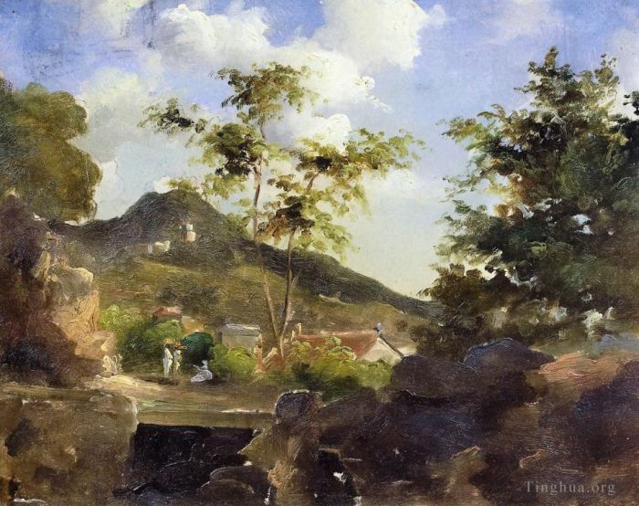 Camille Pissarro Ölgemälde - Dorf am Fuße eines Hügels auf den Saint-Thomas-Antillen