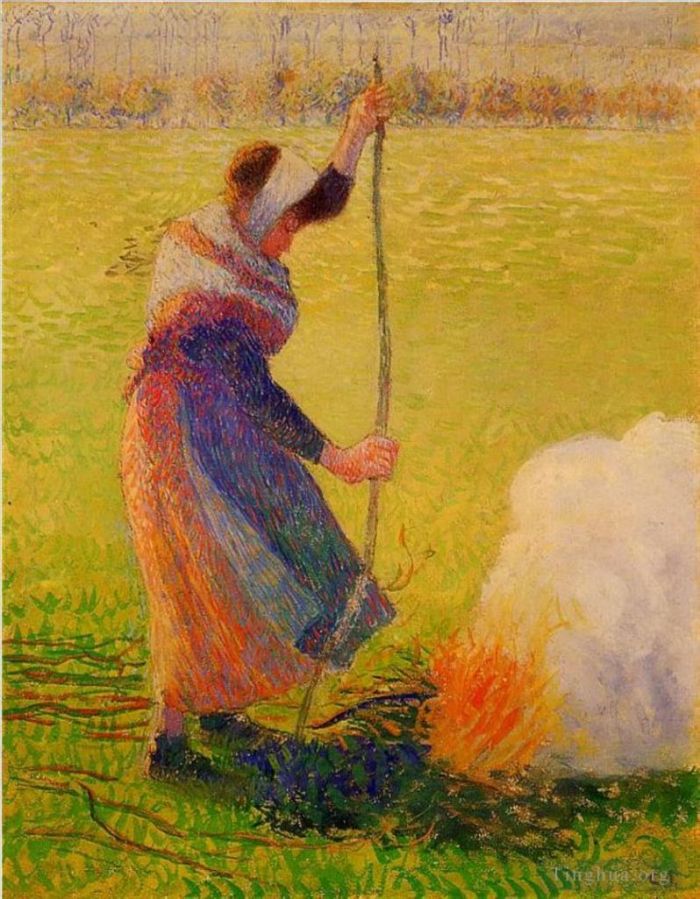 Camille Pissarro Ölgemälde - Frau verbrennt Holz
