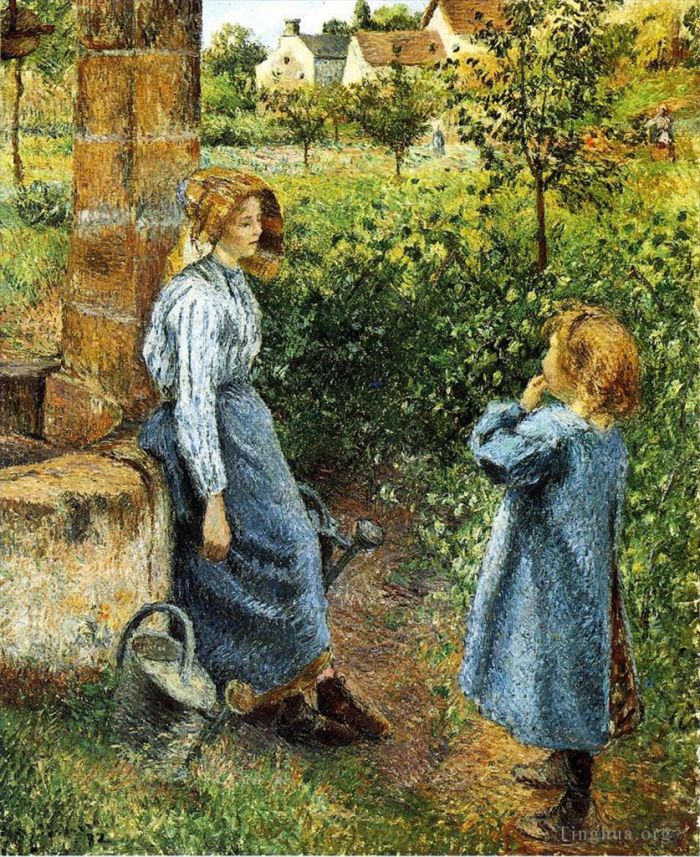 Camille Pissarro Ölgemälde - Junge Frau und Kind am Brunnen 1882
