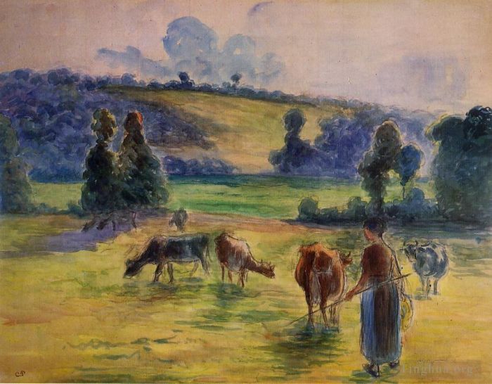 Camille Pissarro Andere Malerei - Studie für Kuhhirte in Eragny 1884