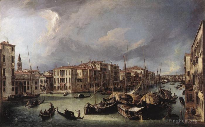 Canaletto Ölgemälde - Der Canal Grande mit der Rialtobrücke im Hintergrund
