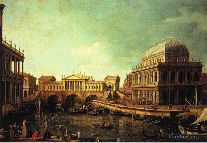 Canaletto Ölgemälde - Basilika von Vecenza und die Rialtobrücke