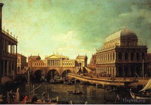 Canaletto Werk - Basilika von Vecenza und die Rialtobrücke