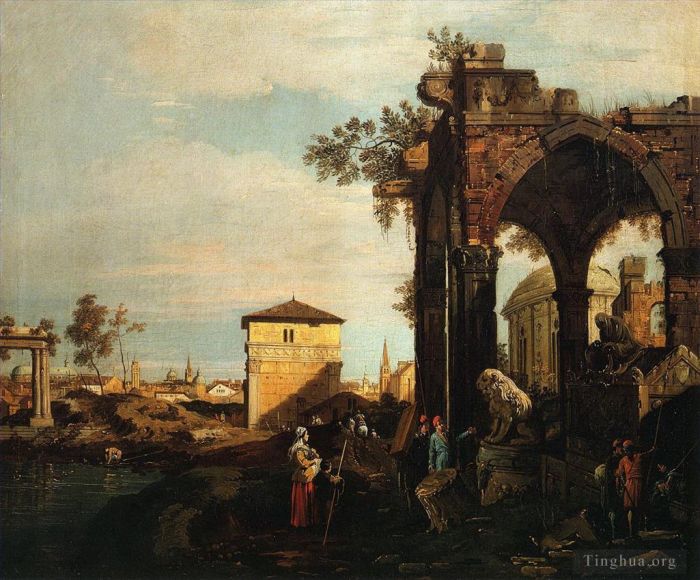 Canaletto Ölgemälde - Capriccio mit Ruinen und Porta Portello in Padua